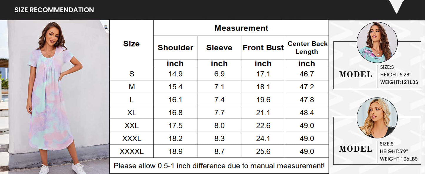 Ekouaer Long Nightgowns for Women House Dress Plus Size Sleepwear Pleated Full Length Loungwear