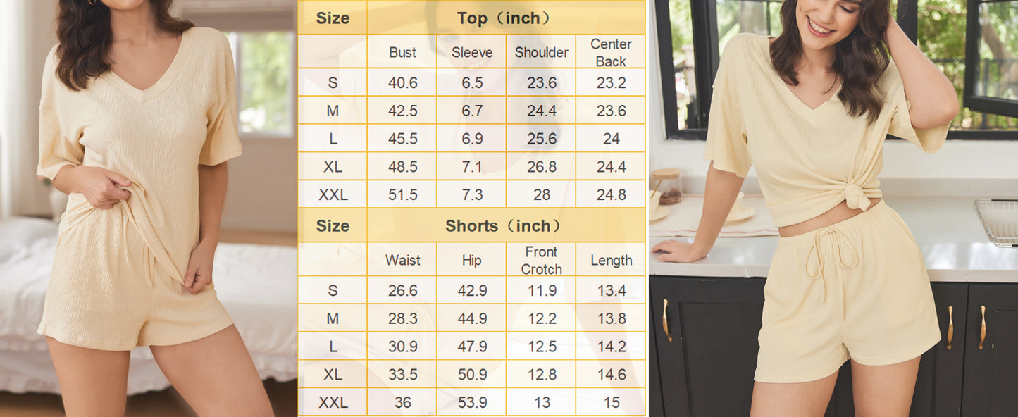 Ekouaer Women's 2 Piece Lounge Set V-Neck Pajama Sets Oversized Summer Outfits with Pockets