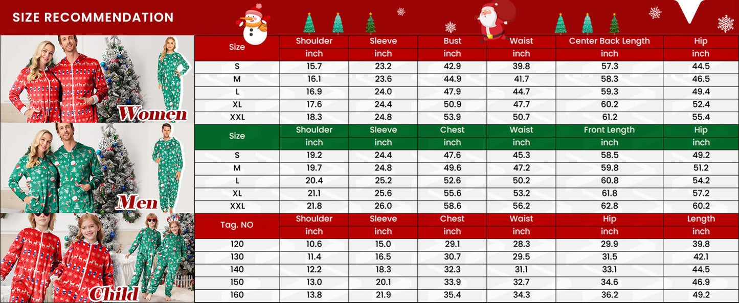 Ekouaer Christmas Onesie Matching Family Fleece Hooded One Piece Zipper Long Sleeve Pajamas with Pockets