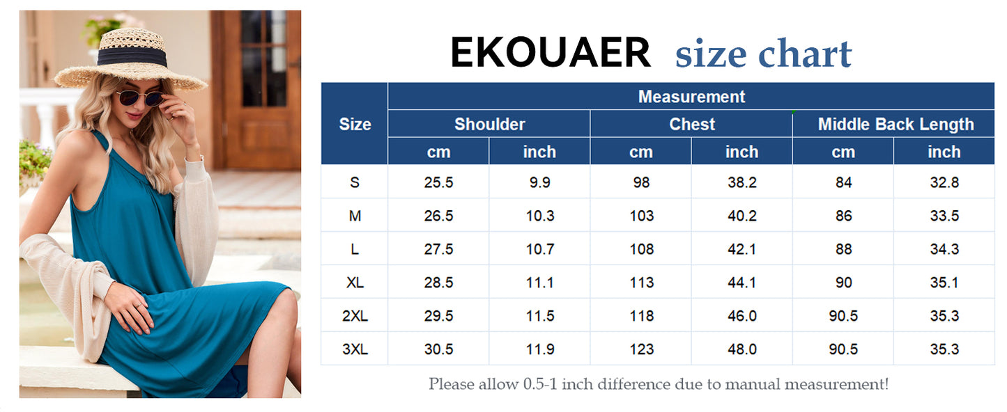 Ekouaer Womens Nightgown Sleeveless Sleepwear V Neck Racerback Sleep Dress Black