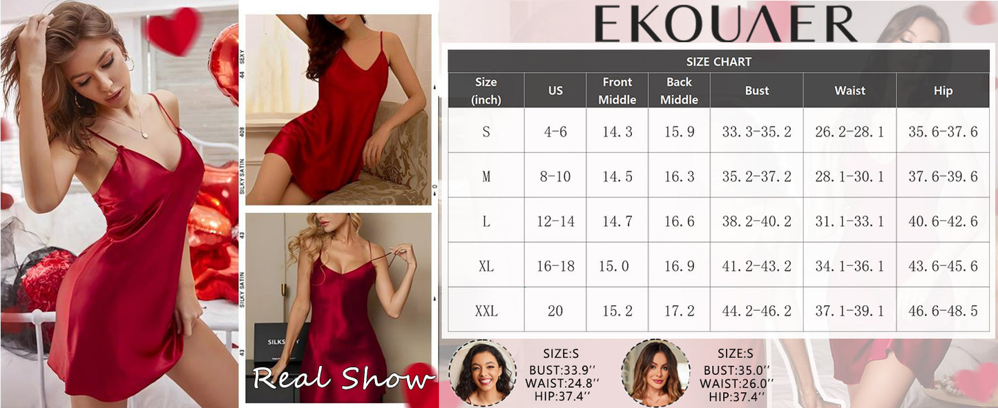 Ekouaer Lingerie for Women Silk Nightgown Satin Sleep Dress Sleeveless Sleepwear Mini Slip Chemise Purple M