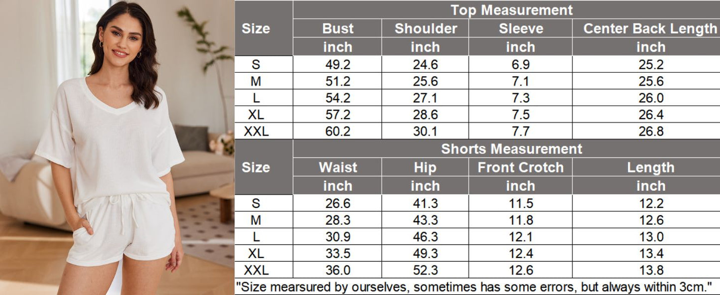 Ekouaer Womens 2 Piece Short Sleeve Waffle Knit V Neck Off Shoulder Casual Loose Fit Sweatsuit Outfits