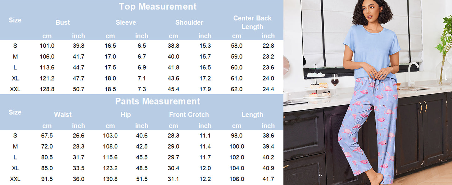 Ekouaer Pajama Sets for Women Round Neck Pjs Short Sleeve Sleepwear with Long Pants Loose Lounge Sets Black-pink Plaid XL