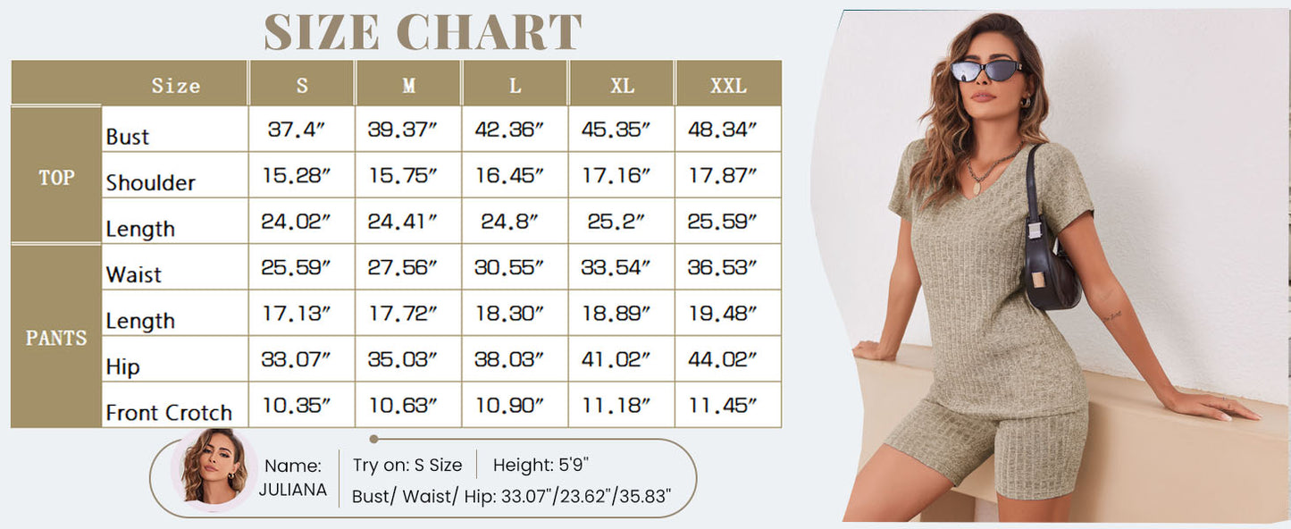 Ekouaer Biker Short Sets Women 2 Piece Outfits Ribbed Pajama Short Sleeve Workout Set