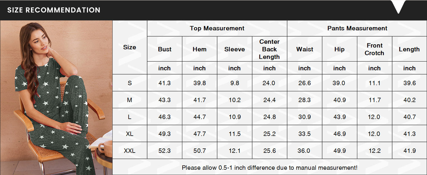 Ekouaer Womens Pajama Sets Short Sleeve Lounge Sets for Women Printed Jogger Pajama Set 2 Piece Pj Sets With Pockets