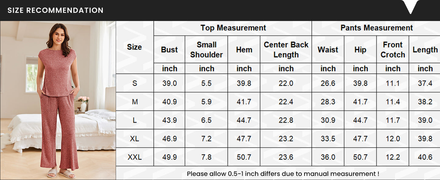 Ekouaer 2 Piece Lounge Sets for Women Matching Summer Outfits Casual Ribbed Knit Cap Sleeve Wide Leg Pants Sets