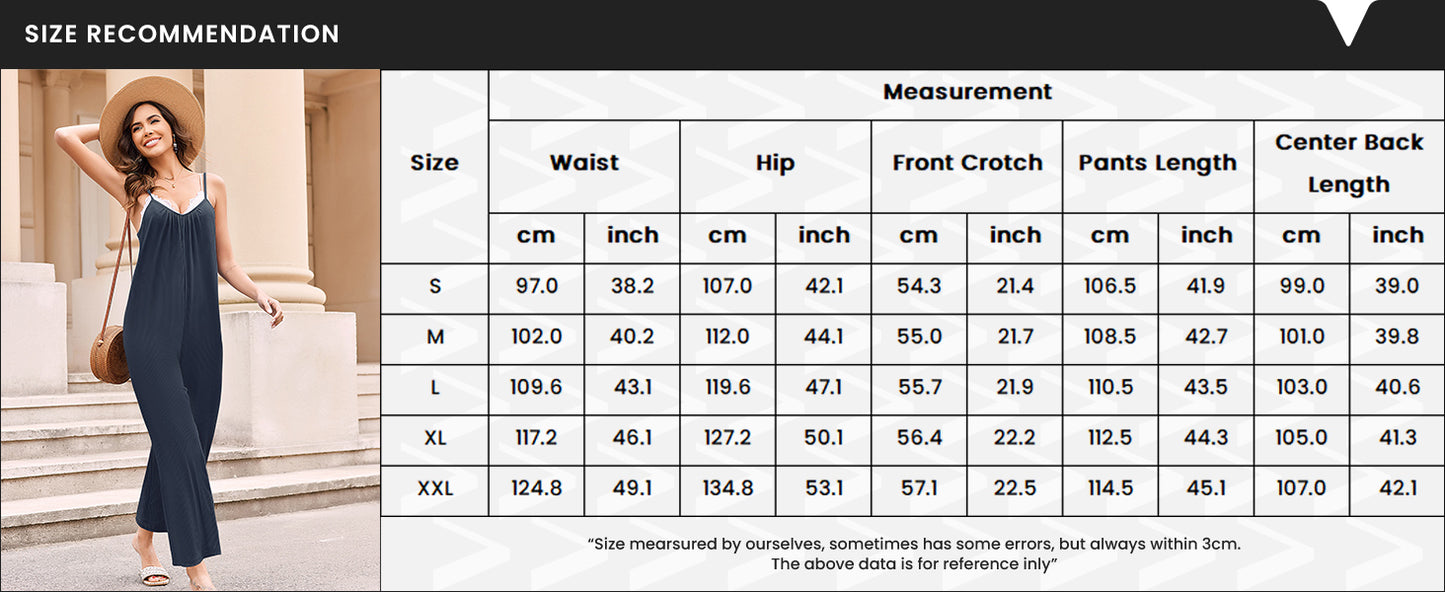 Ekouaer Sleeveless Womens Jumpsuits Ribbed Adjustable Spaghetti Strap Loose Long Pants Romper Jumpsuit