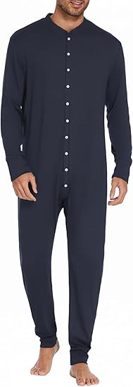 Ekouaer Men's One Piece Pajama Thermal Full Button Union Suit Long Sleeve Onesie with Button Flap