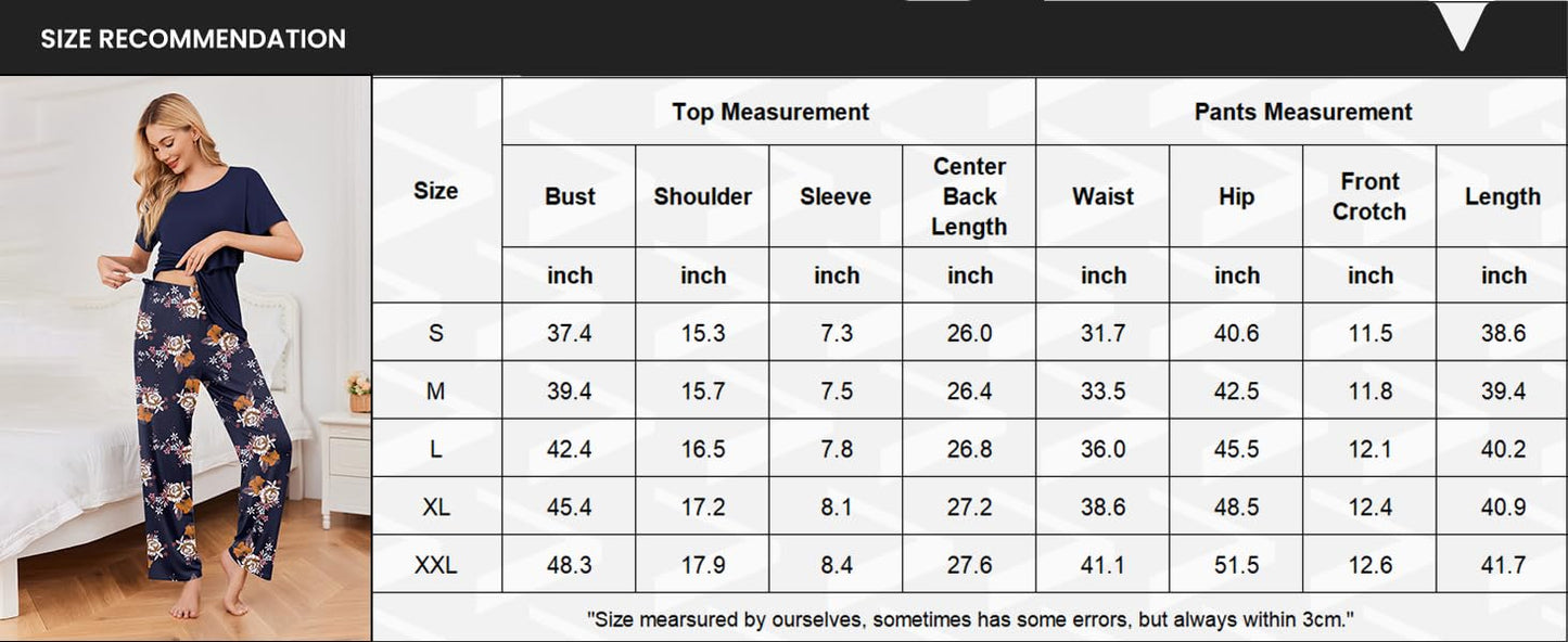 Ekouaer Women's Pajamas Short Sleeve Lace V Neck Sleepwear Top Capri Pants Pjs Sets Soft Loungewear