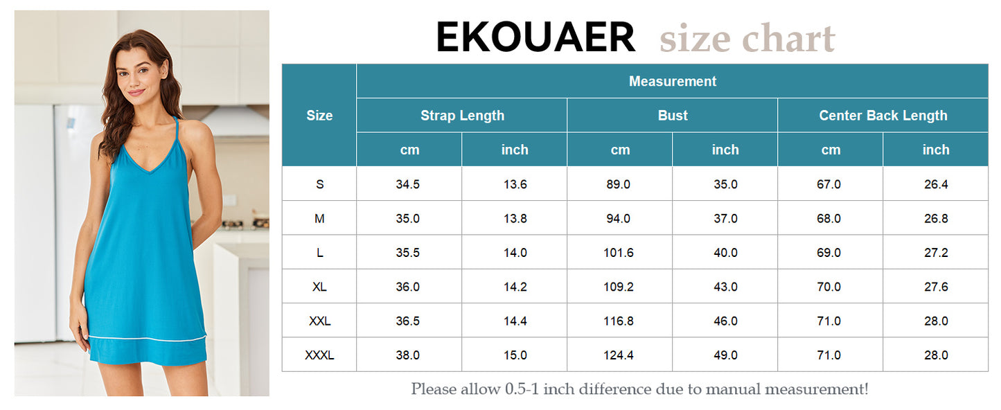 Ekouaer Women's V Neck Racerback Sleeveless Nightgown