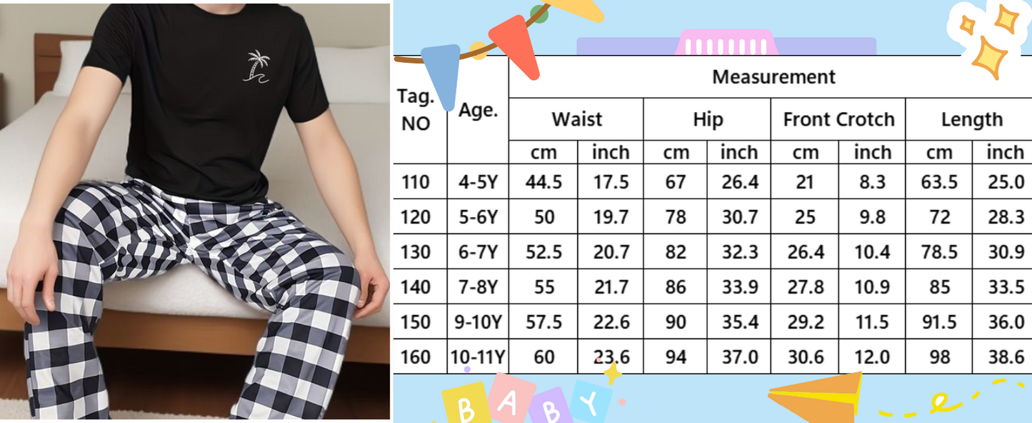Ekouaer Boys Jogger Pajama Pants Long Plaid Pj Pants Elastic Waistband Lounge Pants with Pockets