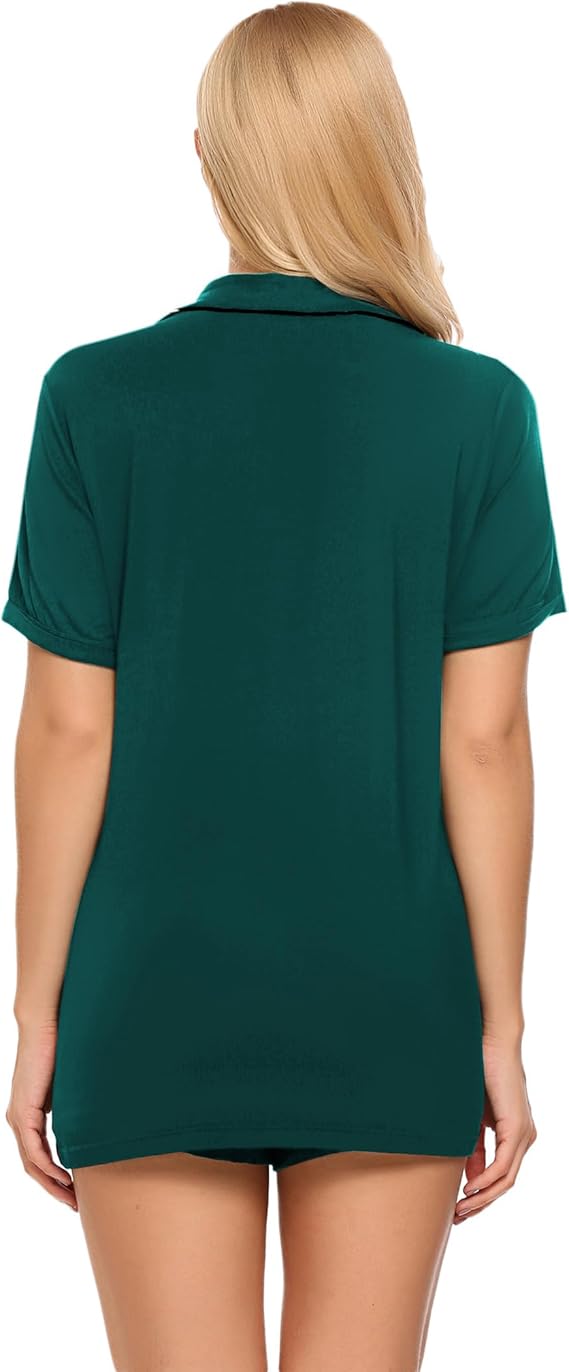 Ekouaer Pajamas Set for Women Short Sleeve Sleepwear Button Down Pjs Soft 2 Piece Lounge Sets