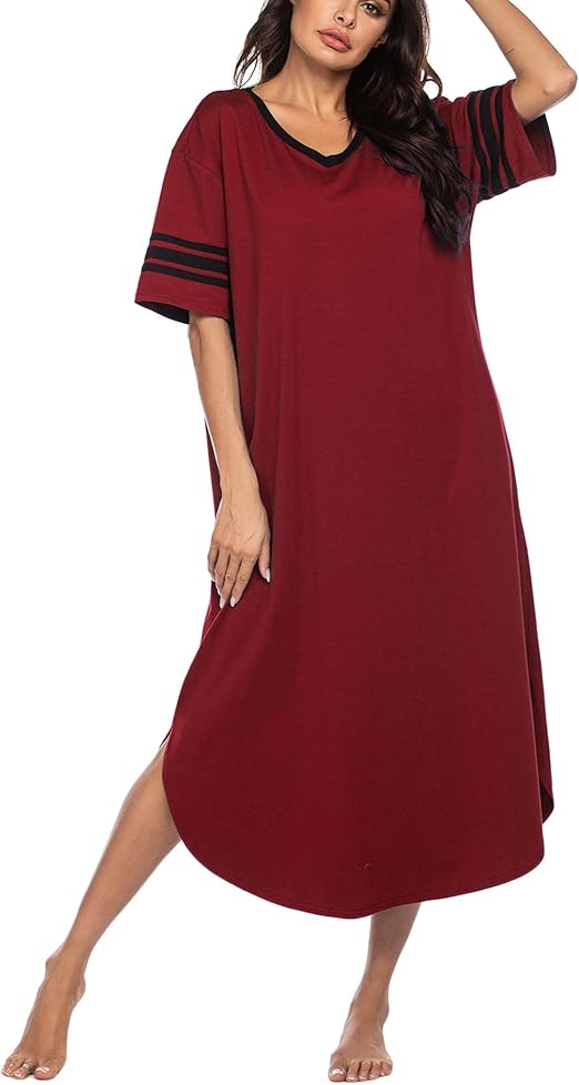 Ekouaer Long Nightgown, Womens V Neck Loungewear Oversized Sleepwear Loose Sleep Dress