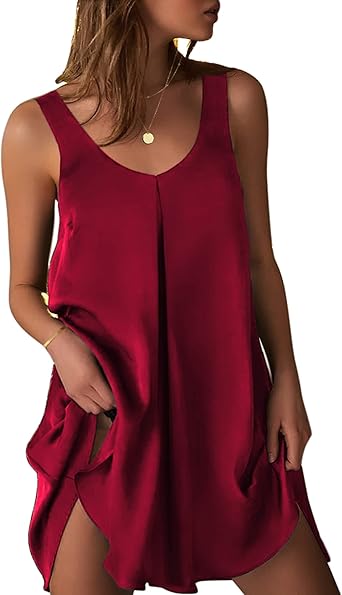 Ekouaer Women's Sleeveless V Neck Satin Nightgown