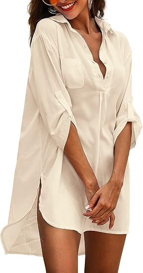 Ekouaer Womens Cover Up Shirt Swimsuit Beach Bikini Beachwear Bathing Suit