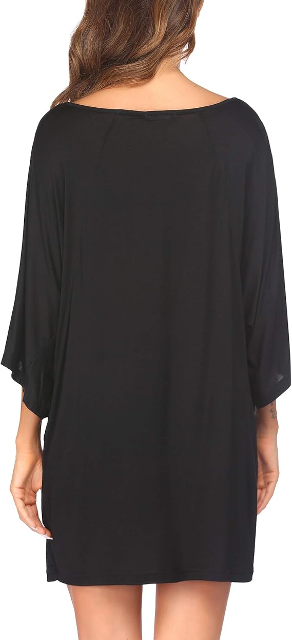 Ekouaer Women's Sleepshirt Deep V Neck Nightgown Batwing Nightshirt Oversized Sleepwear