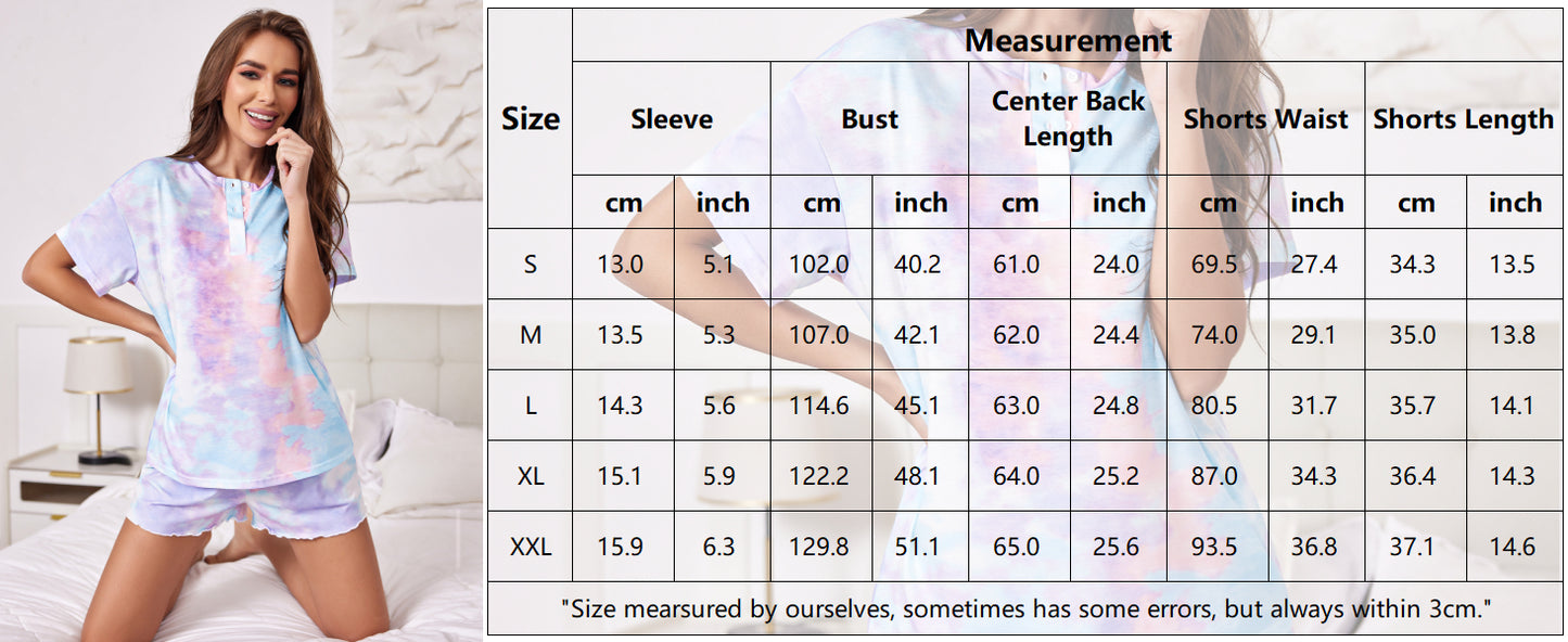 Ekouaer Tie Dye Pajamas Set Womens Loungewear Sleepwear 2 Piece PJ Sets