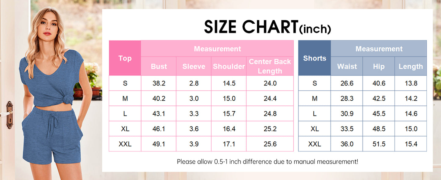 Ekouaer Womens Pajama Sets 2 Piece Lounge Sets Comfy Short Sleeve Tops and Shorts Cute Pjs Outfits Set