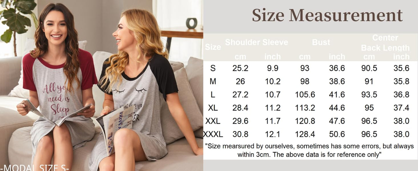 Ekouaer Womens Nightgown Short Sleeve Night Dress Printed Sleepwear Soft Sleep Shirt