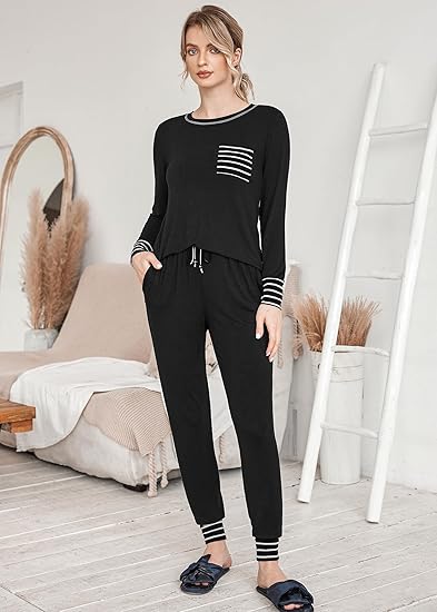 Ekouaer Pajamas Women's Long Sleeve Pj Set Soft 2 Piece Loungewear Sleepwear with Jogger Pants