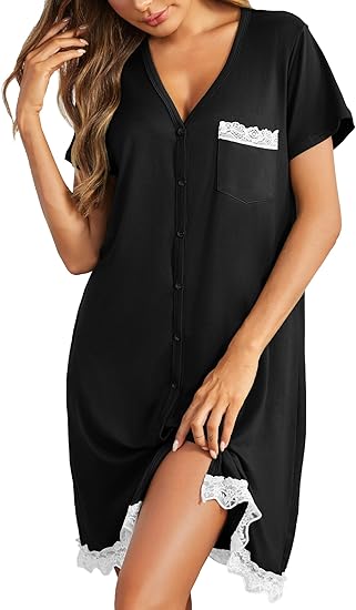 Ekouaer Womens Nightgown Short Sleeve Night Dress Printed Sleepwear Soft Sleep Shirt