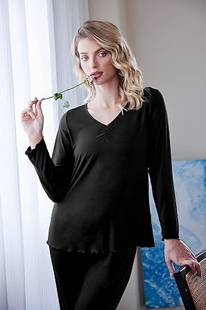 Ekouaer Womens Pajama Sets 2 Piece Lounge Set Fall Winter Pajamas Long Sleeve Pjs Top and Pants Soft Pj Sets Loose Sleepwear