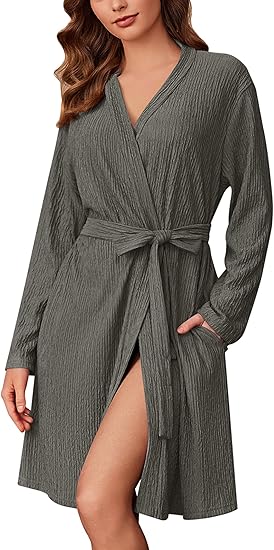 Ekouaer Robes for Women Short Knit Bathrobe Lightweight Robe Knee Length Loungewear