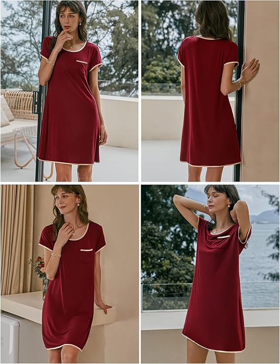 Ekouaer Nightgowns for Women Night Dress Short Sleeve Women's Sleepwear Sleep Shirts Soft