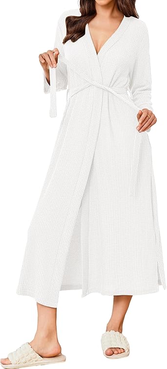 Ekouaer Women's Robe Long Waffle Knit Bathrobe Lightweight Soft Robes Loungewear