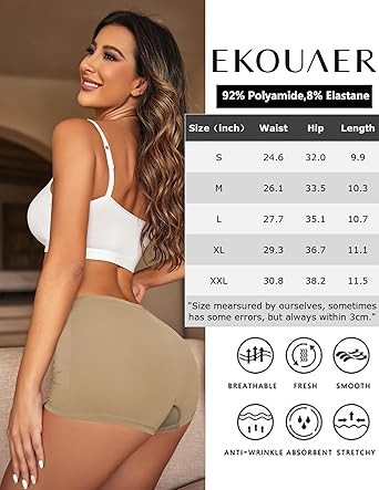 Ekouaer Boyshort Panties Women's Soft Underwear Briefs Invisible Hipster 3 Pack Seamless Boxer Brief Panties