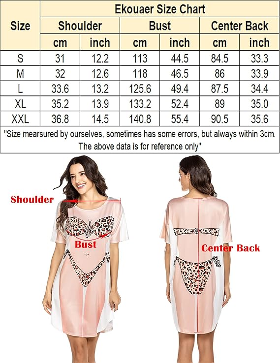 Ekouaer Womens Bikini Shirt Cover Up Short Sleeve Funny Bikini Print Cover-Up 2 Pack Cute Baggy Shirt Dress Rosa+Rojo M