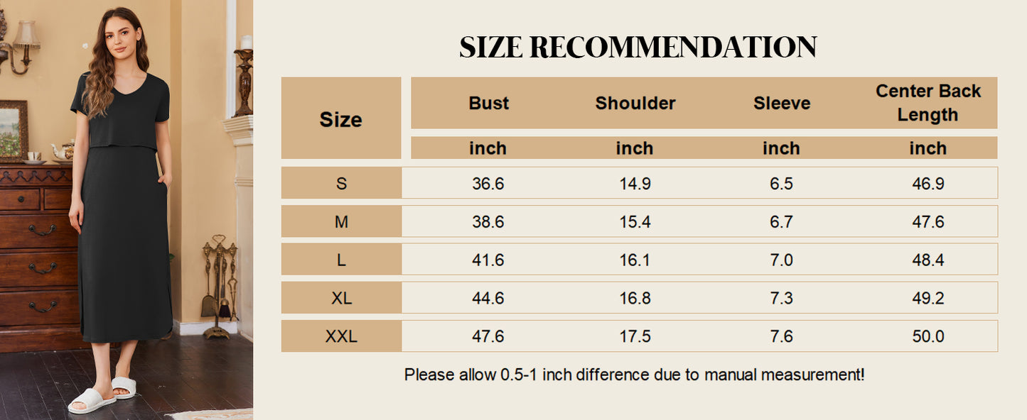 Ekouaer Women's Nursing Dress Summer V Neck Short Sleeve Maternity Split Long Dresses for Breastfeeding with Pockets