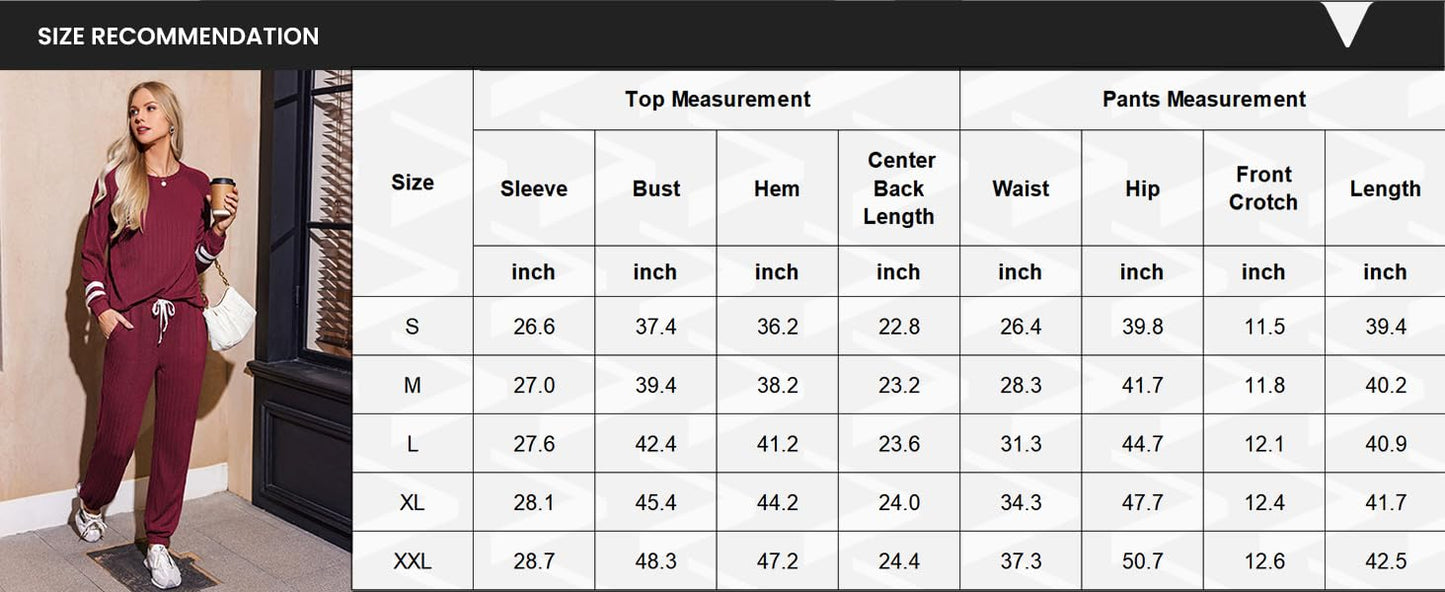 Ekouaer Lounge Sets for Women Ribbed Knit Outfits Pajamas Sets 2 Piece Long Sleeve Sweatsuits with Pockets