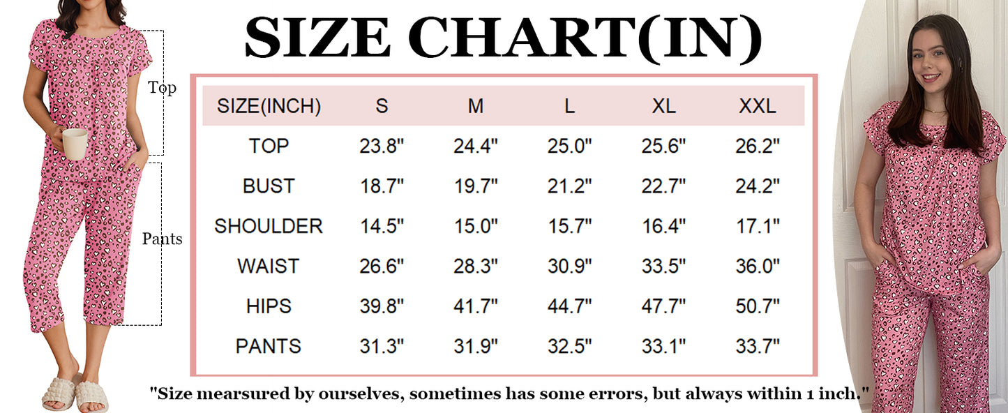 Ekouaer Womens Pajama Set Short Sleeve Sleepwear Pleated Floral Pjs Set Capri Pants Lounge Sets with Pockets