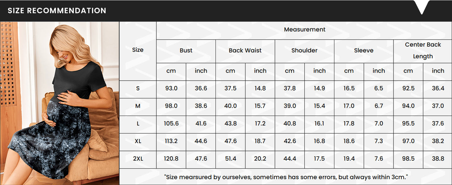 Ekouaer Women's Nursing Dress Summer Short Sleeve Patchwork Maternity Breastfeeding Knee Length Dress