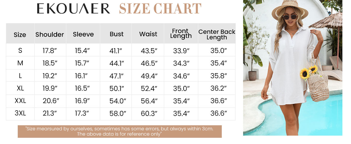 Ekouaer Beach Cover Ups for Women Bikini Swimsuit Coverup Beach Dress Shirt