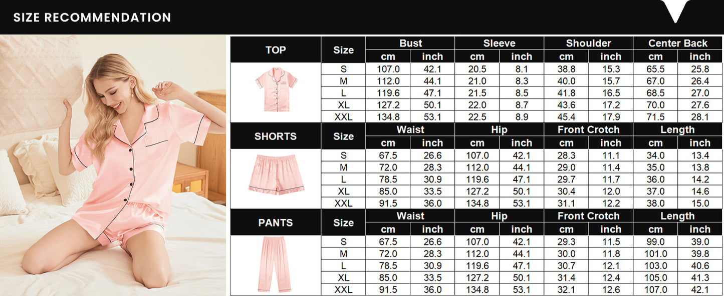 Ekouaer Silk Pajamas for Women Set Satin Pjs Soft Short Sleeve Button Down Sleepwear 3 Piece Loungewear