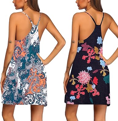 Ekouaer 2 Pack Nightgown for Womens Nightshirt Sleepwear Sleep Tank Chemise Racerback Sleeveless Dress