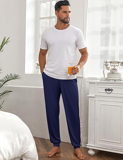 Ekouaer Men's Pajama Pants, Lightweight Loungewear, Comfy Jogger Sleep Pant Long Pj Bottoms with Drawstring & Pockets
