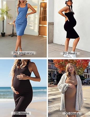 Ekouaer Womens Summer Maternity Dress Side Ruching Sleeveless Bodycon Dress Cute Pregnancy Dress