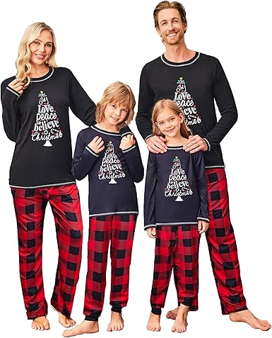 Ekouaer Matching Family Sets Christmas Pajamas Set Xmas PJS Sleepwear Soft Christmas Matching Jammies