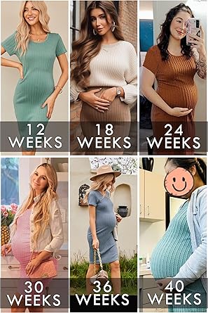 Ekouaer Maternity Dress Rib Knit Short Sleeve Bodycon Dresses Casual Stretchy Pregnancy Baby Shower Clothes