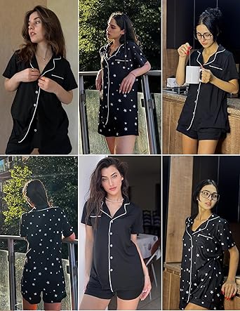 Ekouaer 2 Pack Womens Pajamas Set Button Down Summer Sleepwear Short Sleeve Comfy Pjs Loungewear Set
