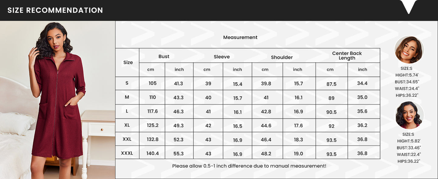 Ekouaer Zipper Robes for Women Waffle Knit Bathrobes Short Lightweight Knee Length Loungewear with Pockets