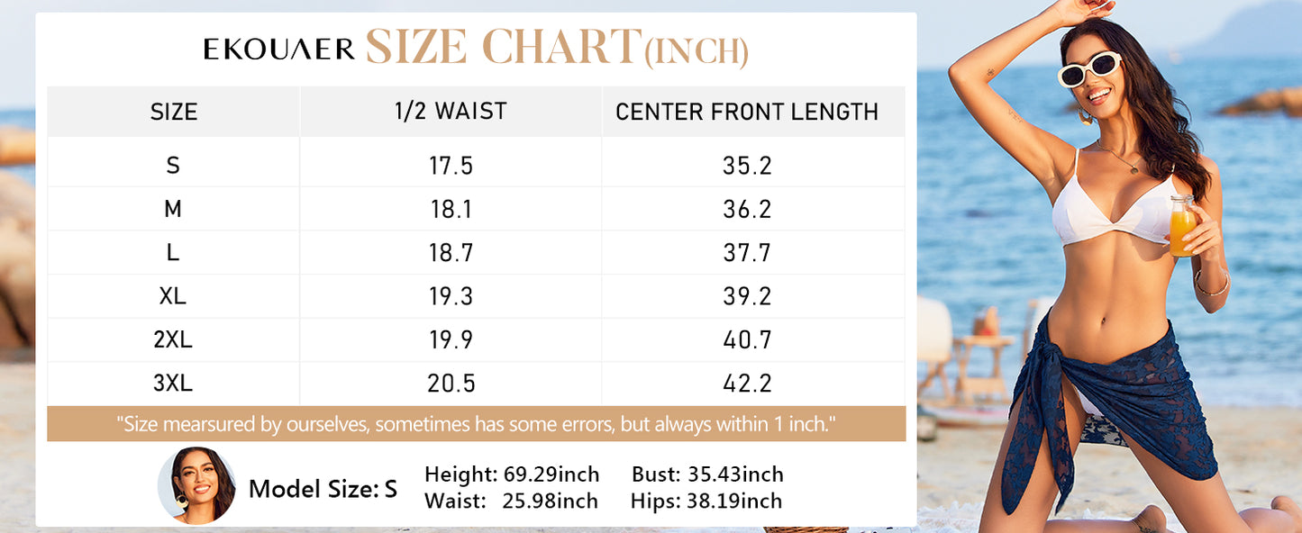 Ekouaer Women's Short Sarongs Chiffon Cover Ups Sheer Bikini Wraps for Swimwear