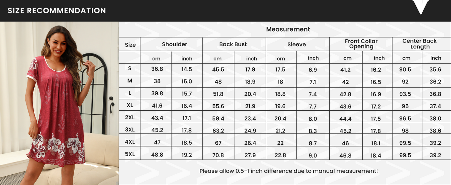 Ekouaer Women's Nightgown Short Sleeve Sleepwear Comfy Sleepshirts Pleated Scoopneck Nightshirt