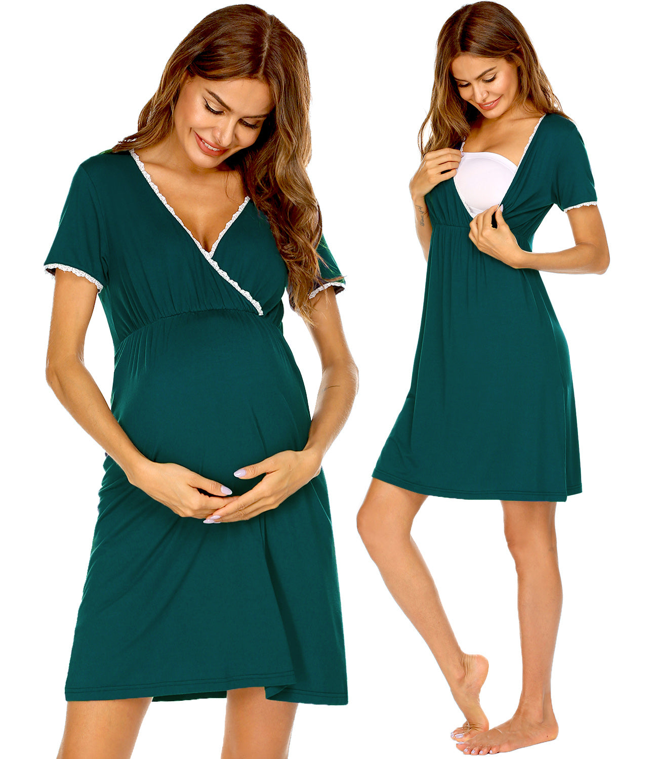 Ekouaer Nursing Nightgown Delivery and Labor Gown for Hospital Short Sleeve Maternity Breastfeeding Dress