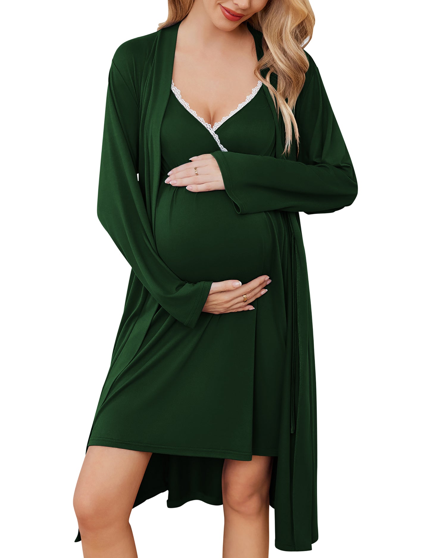 Ekouaer Women's Nursing Nightgown Maternity Nightgowns for Breastfeeding Postpartum Nightgown and Robe Pregnancy Clothes Navy Blue M