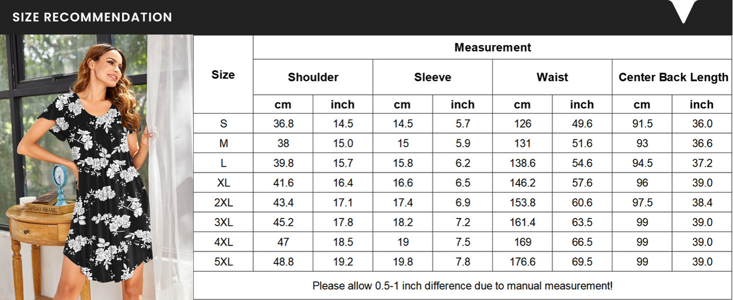 Ekouaer Womens Nightgown Soft Sleepwear Pleated Sleepshirt Sleep Dress Short Sleeve Nightdress