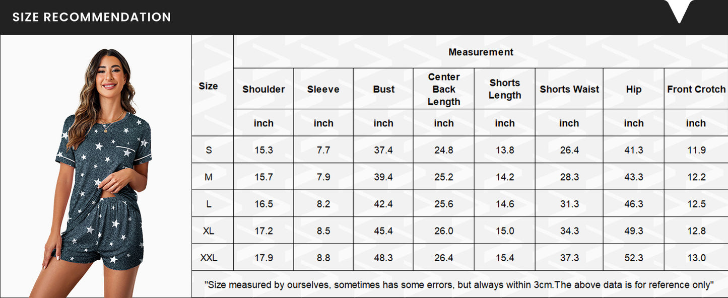 Ekouaer Womens Pajamas Sets Shorts 2 Piece Short Sleeve Lounge Sets Round Neck Sleepwear Soft Pjs with Pockets